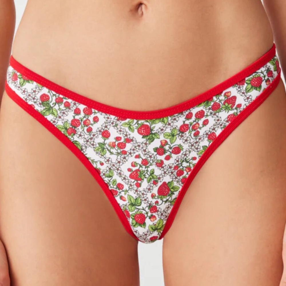 NWT Frankie’s Bikinis XL Dove Classic Bikini Bottom Strawberries Berry In Love